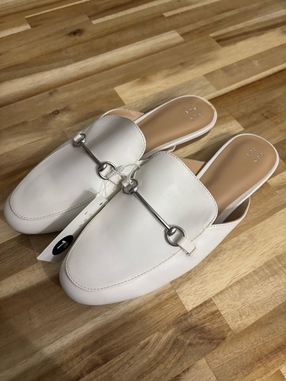 White Slip-On Leather Mules with Silver Bit Detail